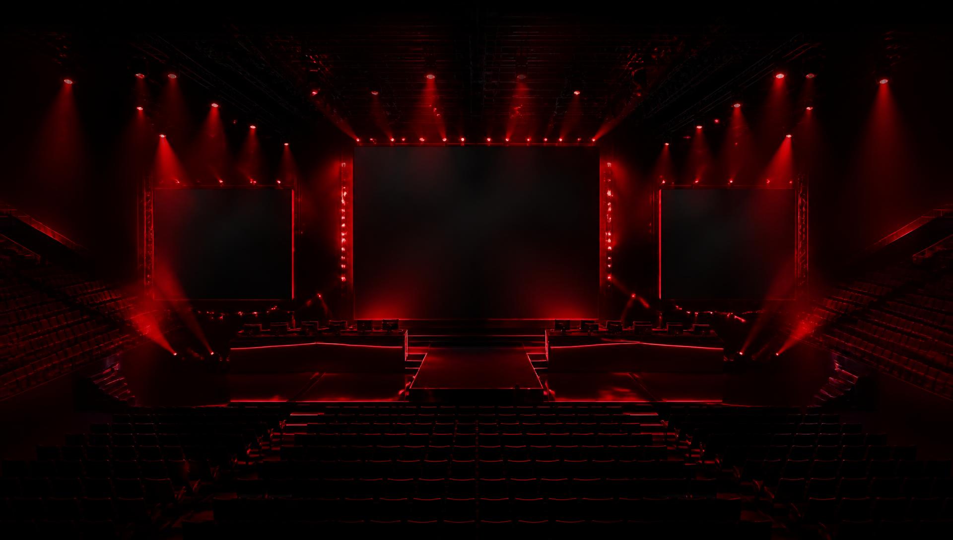 SAW Esports Arena main stage lit in red